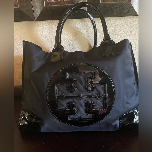 Tory Burch Black Leather Tote with Gold Accents - Picture 1 of 9